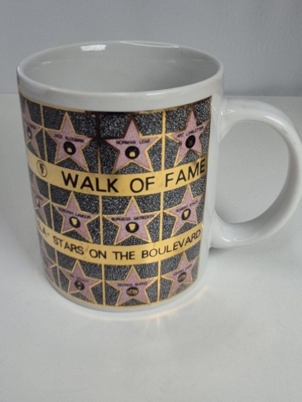 Vintage Hollywood Walk Of Fame Coffee Mug Cup 1992 Famous Stars Celebrities.